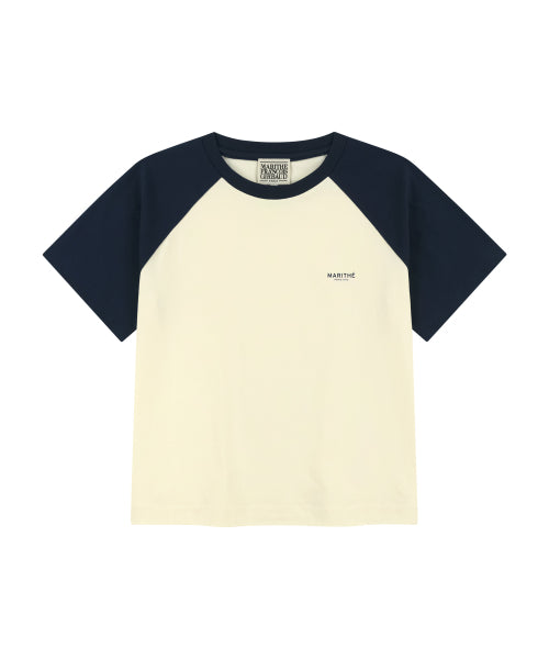 W SMALL REGULAR LOGO RAGLAN CROP TEE - 4 COLORS NAVY