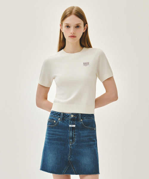 W SMALL CLASSIC LOGO HALF KNIT PULLOVER - 3 COLORS IVORY
