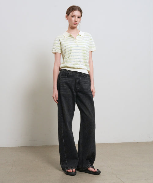 GENERAL IDEA STRIPE COLLAR HALF KNIT - 3 COLORS IVORY