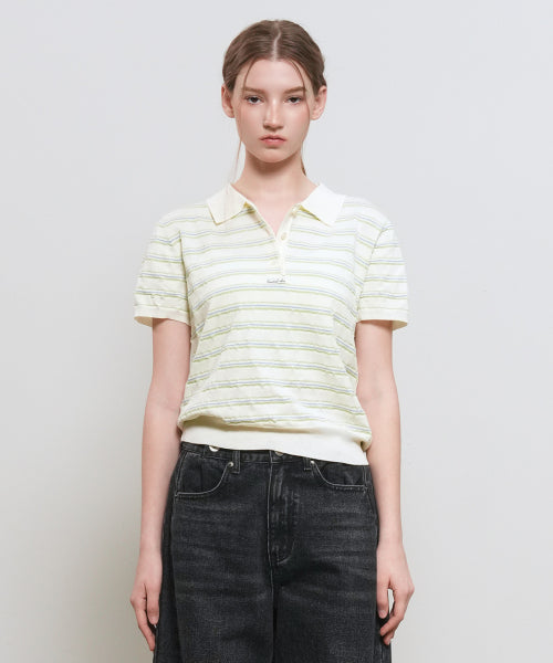 GENERAL IDEA STRIPE COLLAR HALF KNIT - 3 COLORS IVORY
