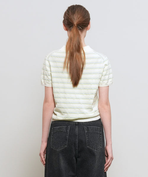GENERAL IDEA STRIPE COLLAR HALF KNIT - 3 COLORS IVORY