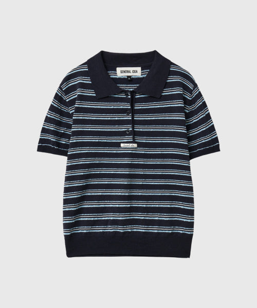 GENERAL IDEA STRIPE COLLAR HALF KNIT - 3 COLORS NAVY