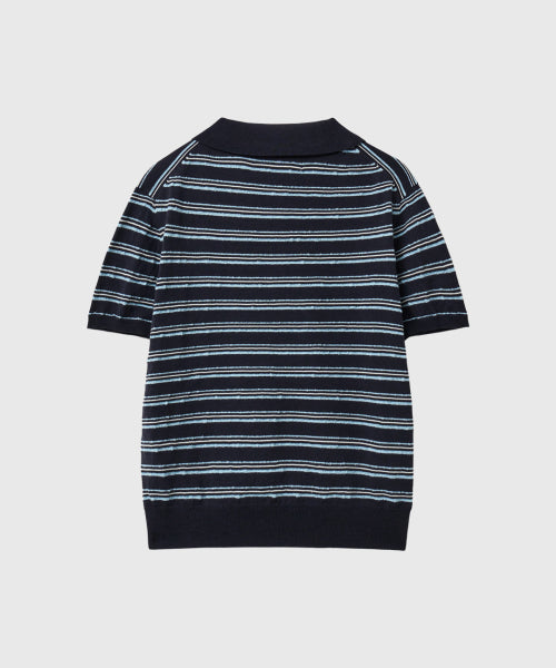 GENERAL IDEA STRIPE COLLAR HALF KNIT - 3 COLORS NAVY