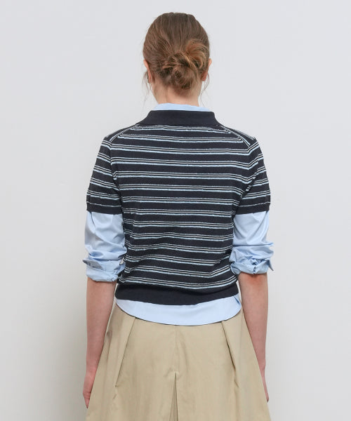 GENERAL IDEA STRIPE COLLAR HALF KNIT - 3 COLORS NAVY