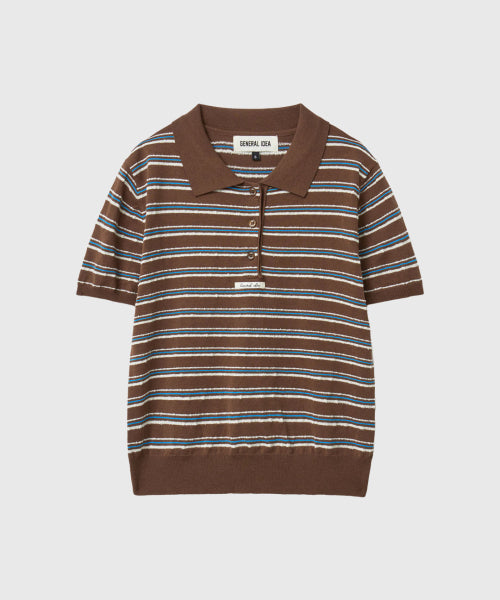 GENERAL IDEA STRIPE COLLAR HALF KNIT - 3 COLORS BROWN