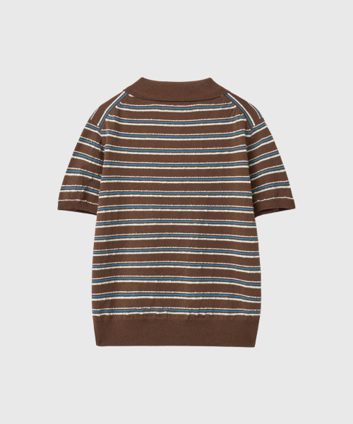GENERAL IDEA STRIPE COLLAR HALF KNIT - 3 COLORS BROWN