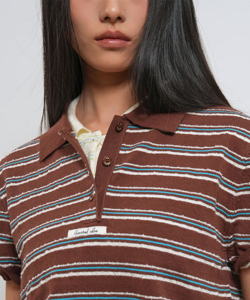 GENERAL IDEA STRIPE COLLAR HALF KNIT - 3 COLORS BROWN