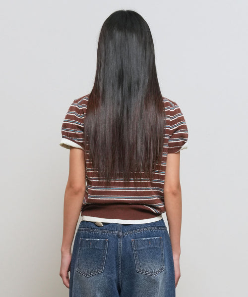 GENERAL IDEA STRIPE COLLAR HALF KNIT - 3 COLORS BROWN