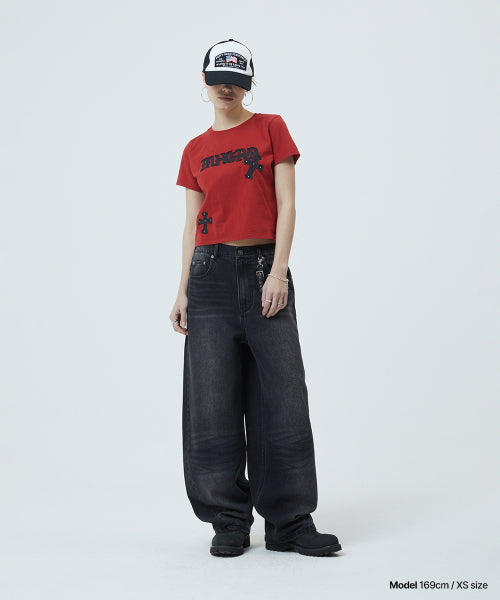 GOTHIC APPLIQUE CROP TEE - 2 COLORS