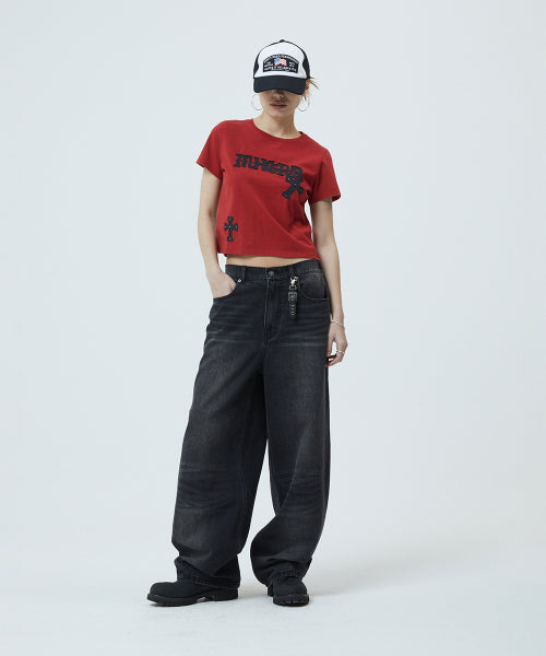 GOTHIC APPLIQUE CROP TEE - 2 COLORS