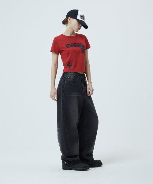 GOTHIC APPLIQUE CROP TEE - 2 COLORS