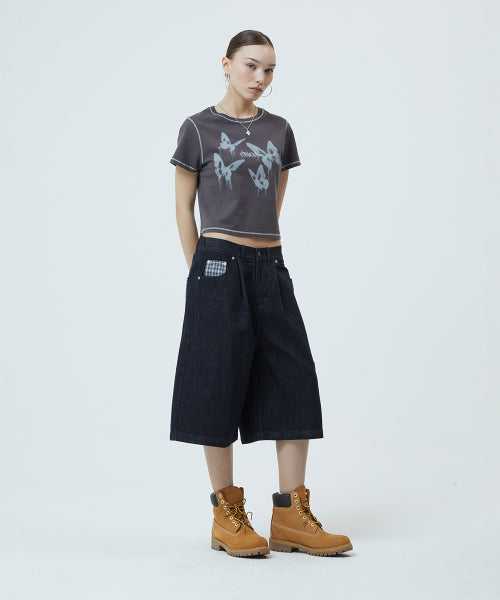 PIGMENT BUTTERFLY GOTH CROP TEE YELLOW - 3 COLORS CHARCOAL