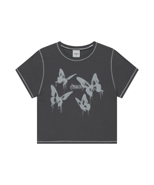 PIGMENT BUTTERFLY GOTH CROP TEE YELLOW - 3 COLORS CHARCOAL