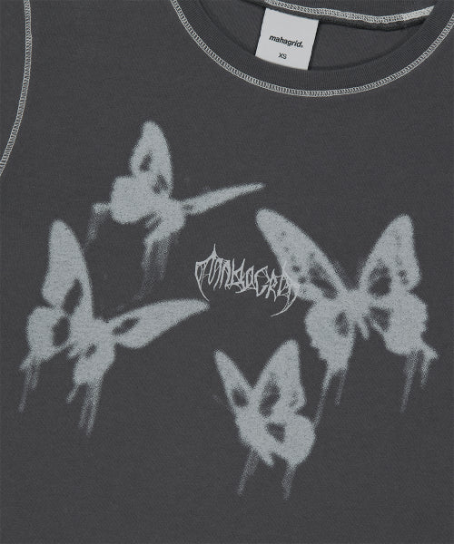 PIGMENT BUTTERFLY GOTH CROP TEE YELLOW - 3 COLORS CHARCOAL