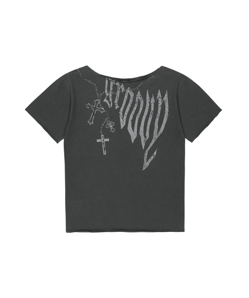 PIGMENT GROOVY ONE SHOULDER TEE CHARCOAL
