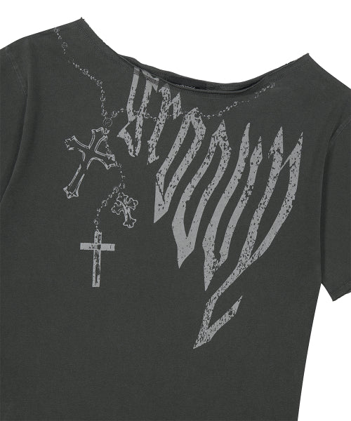 PIGMENT GROOVY ONE SHOULDER TEE CHARCOAL