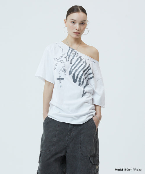 GROOVY ONE SHOULDER TEE WHITE
