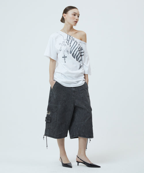 GROOVY ONE SHOULDER TEE WHITE