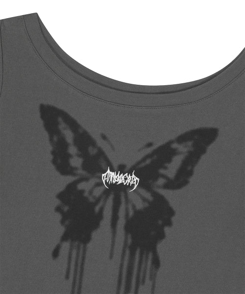 BUTTERFLY GOTH WIDE NECK CROP TEE - 2 COLORS