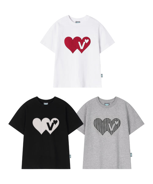 DOUBLE DOUBLE HEART TEE - 3 COLORS