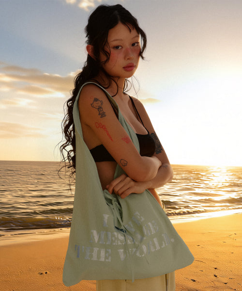 LETTERING CASUAL HOBO BAG GREEN