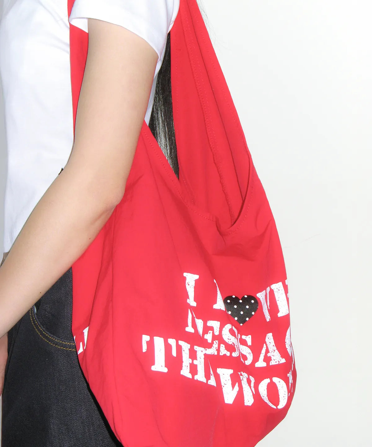 LETTERING CASUAL HOBO BAG RED