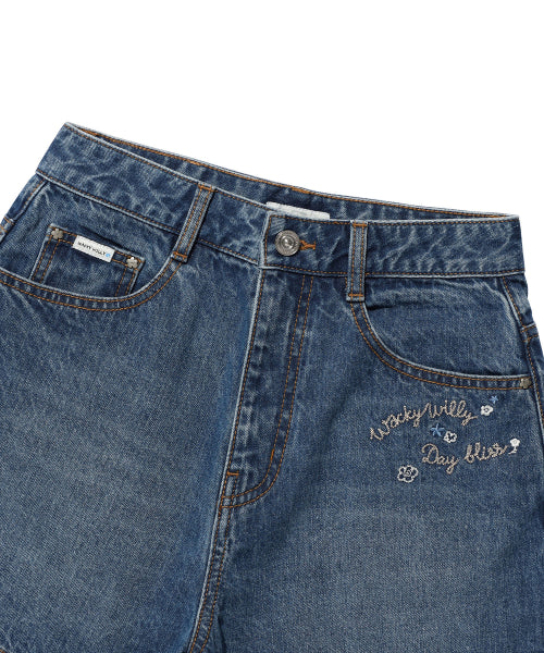 KNEE-LENGTH DENIM SHORTS #GISELLE同款! - 2 COLORS BLUE