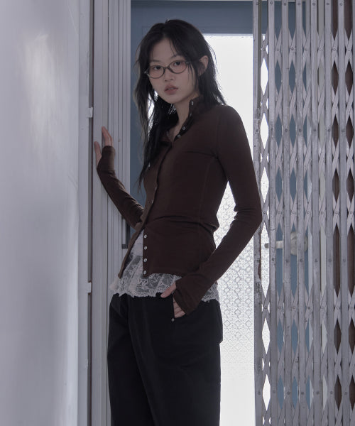 SHELL BUTTON HALF-NECK CARDIGAN - 3 COLORS