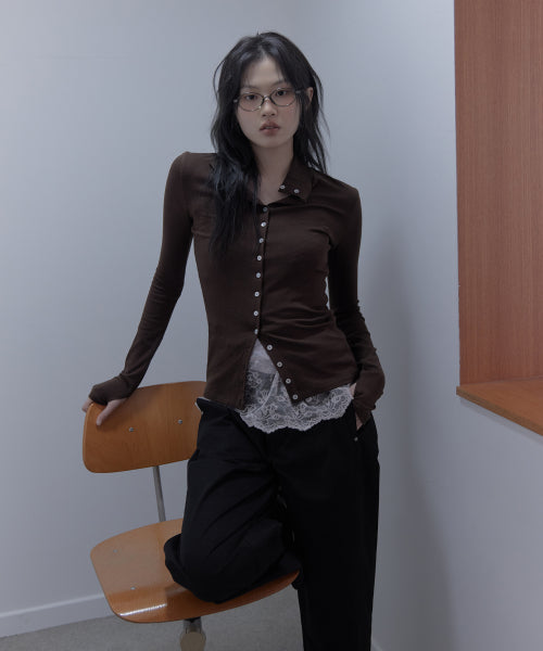 SHELL BUTTON HALF-NECK CARDIGAN - 3 COLORS