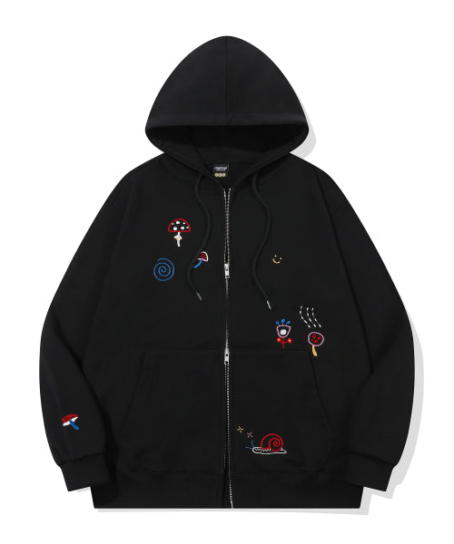2-WAY STITCH HOOD ZIP-UP - 2 COLORS BLACK