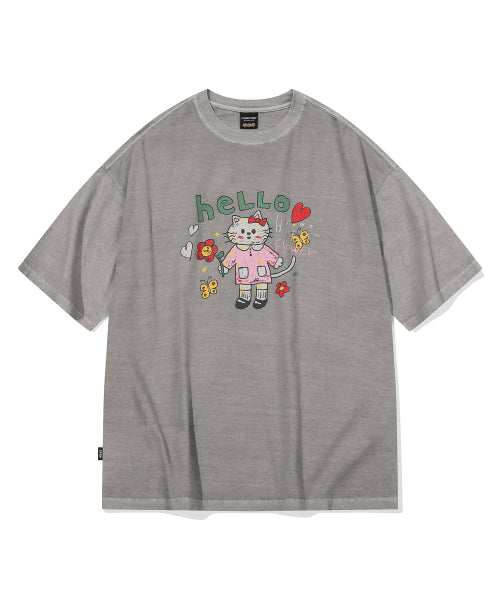 HELLO FLOWER PIGMENT SHORT SLEEVE TEE - 2 COLORS GREY