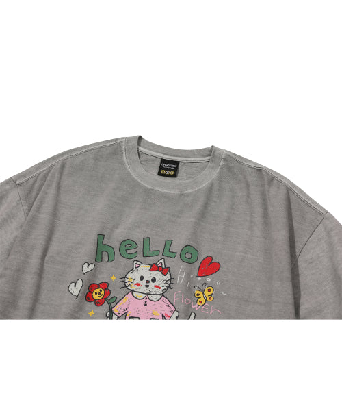 HELLO FLOWER PIGMENT SHORT SLEEVE TEE - 2 COLORS GREY