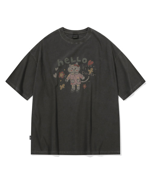 HELLO FLOWER PIGMENT SHORT SLEEVE TEE - 2 COLORS BLACK