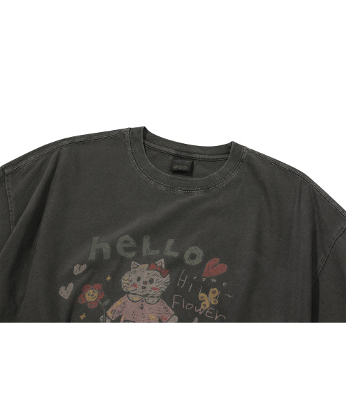 HELLO FLOWER PIGMENT SHORT SLEEVE TEE - 2 COLORS BLACK