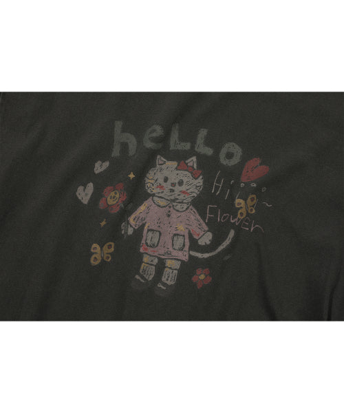 HELLO FLOWER PIGMENT SHORT SLEEVE TEE - 2 COLORS BLACK