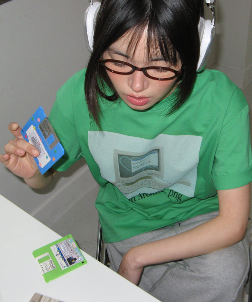 RETRO COMPUTER GRAPHIC OVER FIT T SHIRT - 2 COLORS GREEN