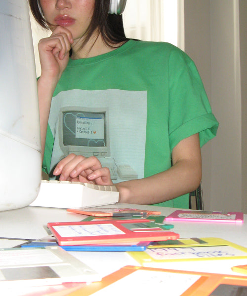 RETRO COMPUTER GRAPHIC OVER FIT T SHIRT - 2 COLORS GREEN