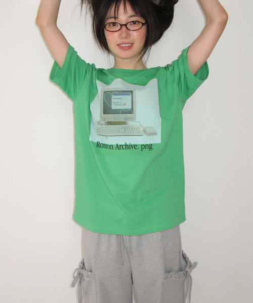 RETRO COMPUTER GRAPHIC OVER FIT T SHIRT - 2 COLORS GREEN