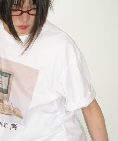 RETRO COMPUTER GRAPHIC OVER FIT T SHIRT - 2 COLORS WHITE