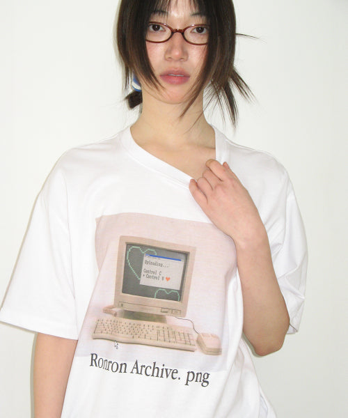 RETRO COMPUTER GRAPHIC OVER FIT T SHIRT - 2 COLORS WHITE