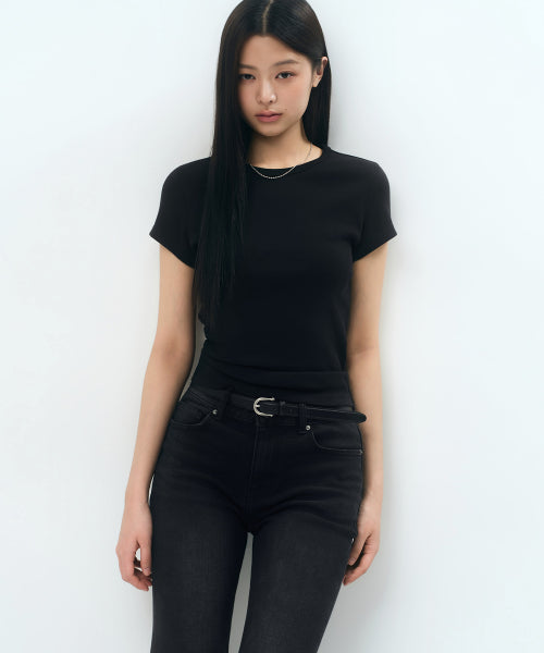 WOMENS SLIM CREW NECK TEE #韓韶禧同款! - 5 COLORS BLACK