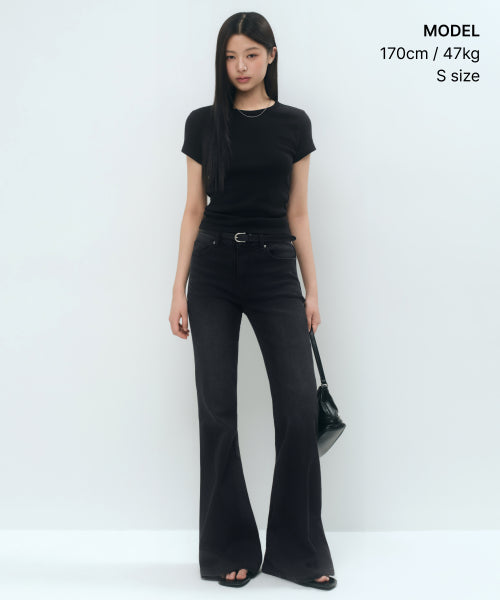 WOMENS SLIM CREW NECK TEE #韓韶禧同款! - 5 COLORS BLACK