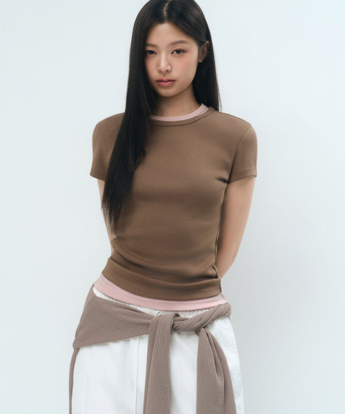 WOMENS SLIM CREW NECK TEE #韓韶禧同款! - 5 COLORS BLACK