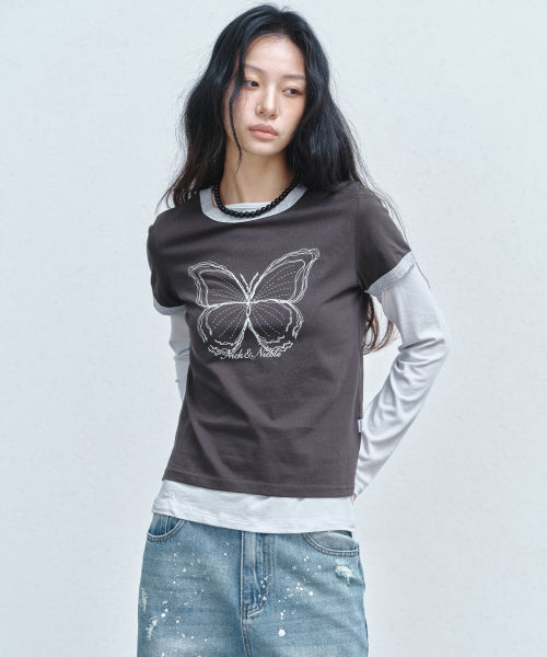 BUTTERFLY GRAPHIC RINGER TOP #徐睿知同款! - 4 COLORS CHARCOAL