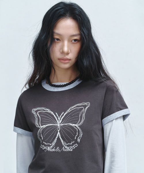 BUTTERFLY GRAPHIC RINGER TOP #徐睿知同款! - 4 COLORS CHARCOAL