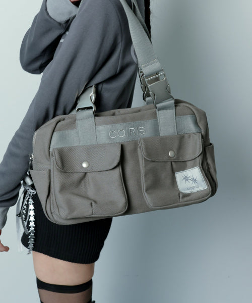 2 POCKET BUCKLE SHOULDER BAG - 2 COLORS BLACK