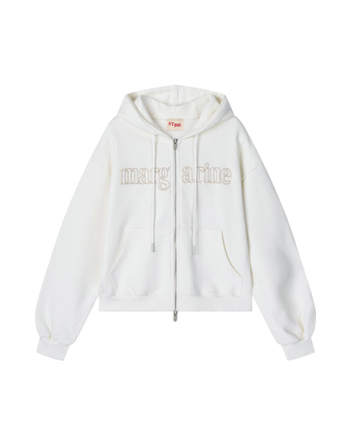 MARGARINE APPLIQUE TWO-WAY ZIP-UP HOODIE - 5 COLORS IVORY