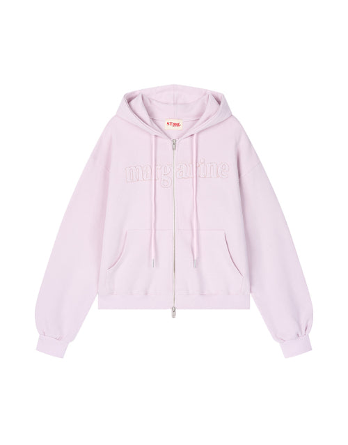 MARGARINE APPLIQUE TWO-WAY ZIP-UP HOODIE - 5 COLORS PINK