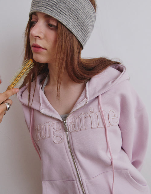 MARGARINE APPLIQUE TWO-WAY ZIP-UP HOODIE - 5 COLORS PINK