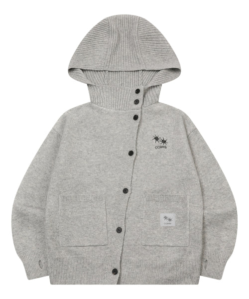 BUTTON HOODIE KNIT CARDIGAN - 2 COLORS CHARCOAL